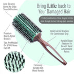 MINT Eco-Friendly Boar Bristle Round Brush for Blow Drying | Durable Blowout Styling for All Hair Types | Ceramic Round Brush with Hand-Crafted Wooden Handle (40 mm)