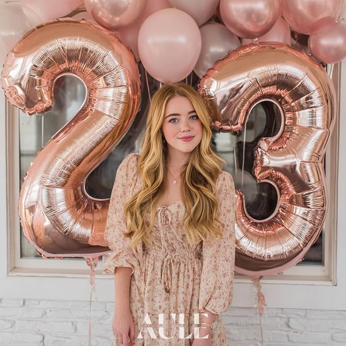 AULE 40 Inch Rose Gold 23 Balloon Number Foil 0-9 Birthday Big Numbers | - Image 2