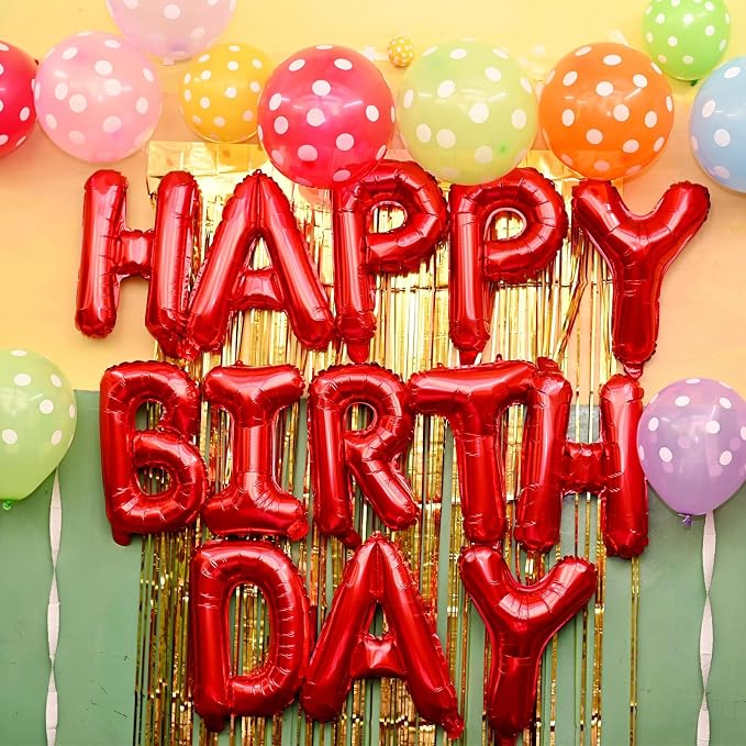 Red Happy Birthday Balloon Banner, 16 Inch Foil Mylar Happy Birthday Balloons - Image 3