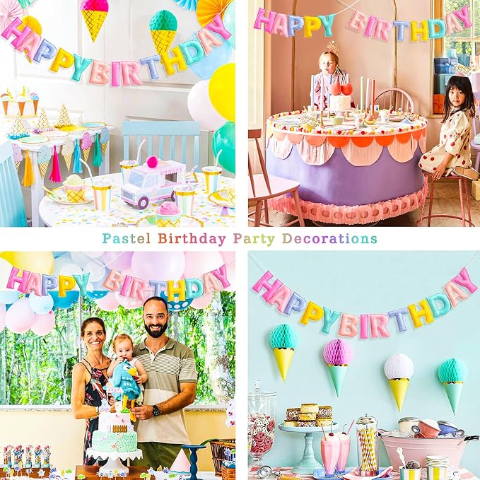 Pre-Strung Pastel Felt Happy Birthday Banner, Macaron Birthday Decorations | - Image 3