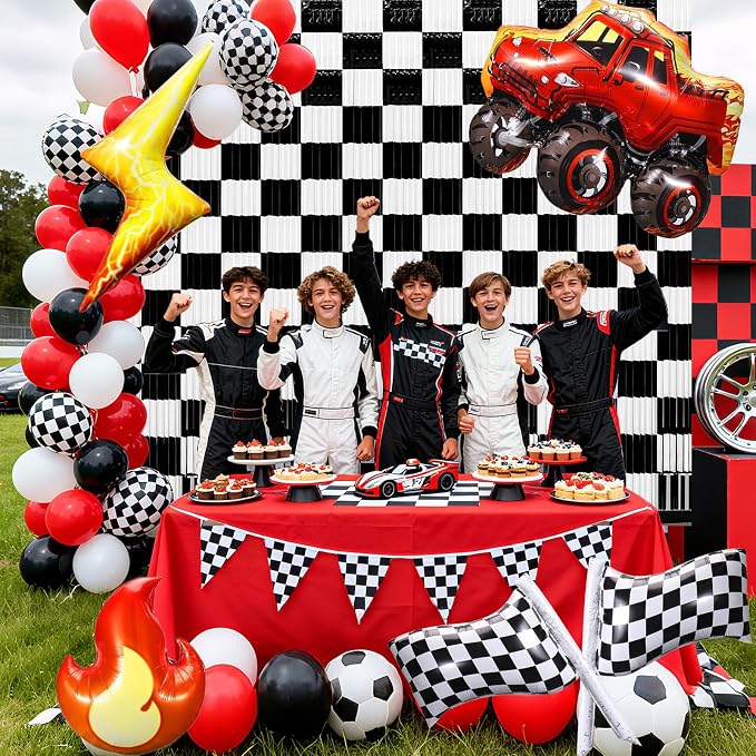 2 Packs Race Car Foil Fringe Curtain, Baby Shower, Racing Car Truck One Happy - Image 3
