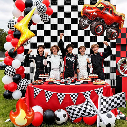 2 Packs Race Car Foil Fringe Curtain, Baby Shower, Racing Car Truck One Happy - Image 3
