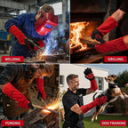 Gloves Fire Heat Resistant: 16IN 932°F Fireproof Leather for Welding Fire Pit Wood Stove Campfire Furnace BBQ Baking,Grill Oven Stick Mig Tig Gear Gift for Man XL