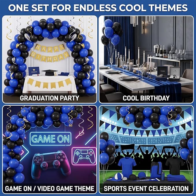 130pcs 18 12 10 5 Inch Royal Blue and Black Latex Balloon Garland Arch Kit | - Image 4