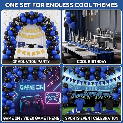 130pcs 18 12 10 5 Inch Royal Blue and Black Latex Balloon Garland Arch Kit | - Image 4
