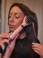 Ionic Hair Straightener Brush – Ceramic Straightening Brush with 6 Temp Settings, LCD Display, Auto-Off, Dual Voltage Flat Iron with Anti-Scald Design, Pink