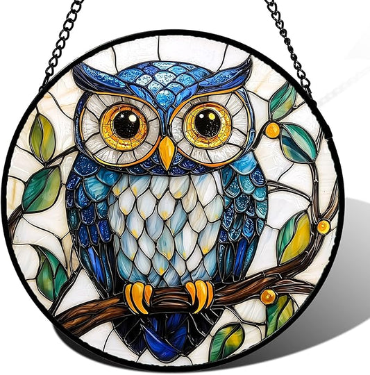 DASTOLL Stained Glass Window Hanging, Owl Gifts by DASTOLL