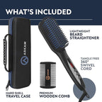 Arkam Beard Straightener for Men -Premium Heated Beard Brush Kit w/Anti-Scald Feature, Dual Action Hair Comb and Hard Shell Travel Case for Medium to Long Beards - Costume and Grooming Gifts for Men
