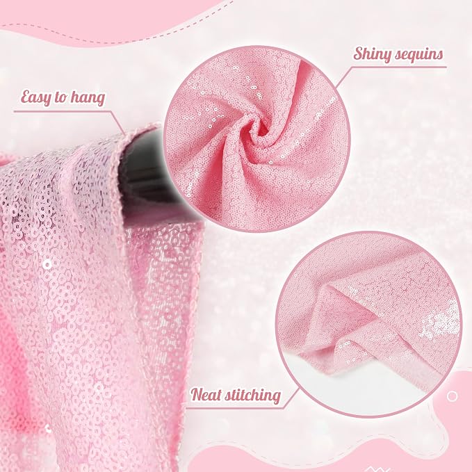 PartyDelight Pink Sequin Backdrop 10x10ft Sparkly Photo Curtain | 4 Inch Rod - Image 3