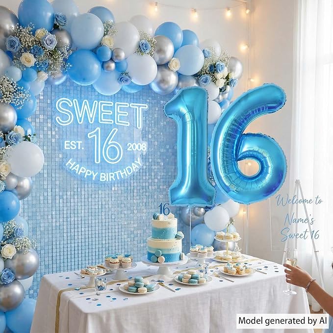 Light Blue Number 16 Balloon 40 Inch, Foil Numeral - Image 3