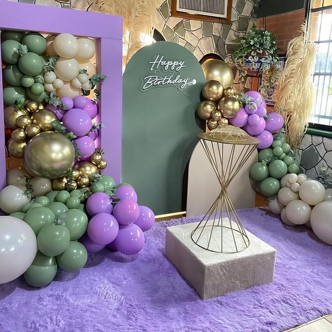 Purple and Sage Green Balloons, Light Metallic Purple Gold Balloon - Image 5
