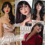 BARSDAR Real Human Hair Clip in Bangs - Natural Black Clip in Human Hair Bangs for Women - Natural Black Thick Bangs Extensions Fringe with Temples Real Hair Bangs Hairpieces