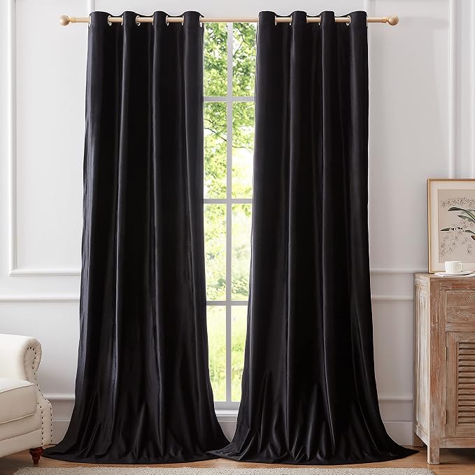 Velvet Black Grommet Blackout Curtains 84 inch Length by ModernShinyVelvetCurtains