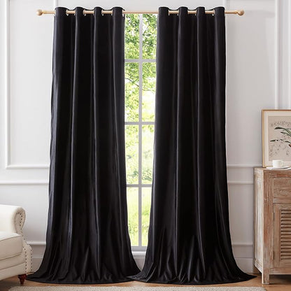 Velvet Black Grommet Blackout Curtains 84 inch Length by ModernShinyVelvetCurtains