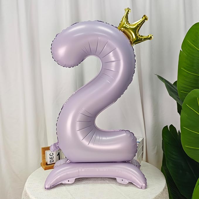 Standing Purple Crown Number 2 Balloon 40In Pastel Purple Crown 2 Balloon | - Image 3