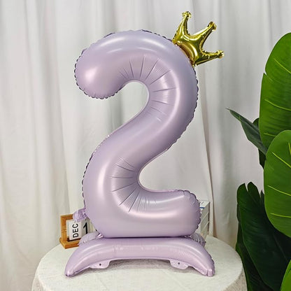 Standing Purple Crown Number 2 Balloon 40In Pastel Purple Crown 2 Balloon | - Image 3