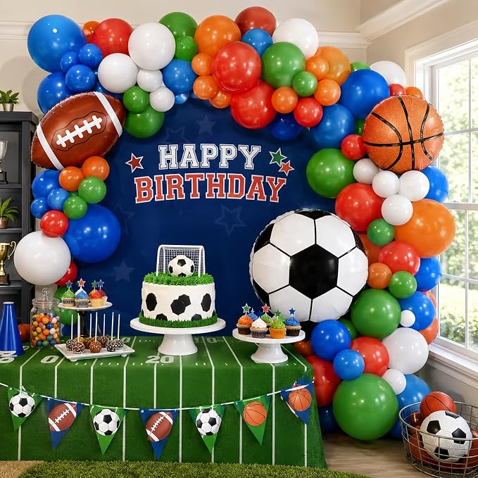 Sports Balloons, 12 Inch Green Orange Blue Red White Latex Balloons - Image 4