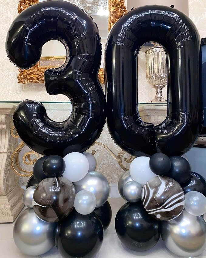 40 Inch Black 30 Number Balloons Giant Jumbo Huge 30 Foil Mylar Helium Number - Image 3