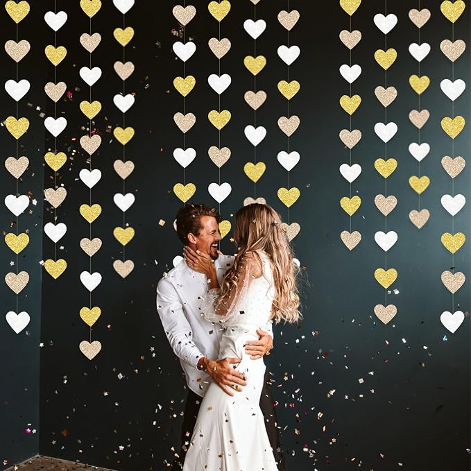 Heart Party Decorations Glitter Gold Champagne Gold White Paper Love Heart - Image 8