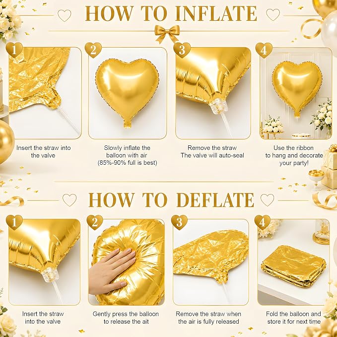 Gold Happy Birthday Balloons Banner, Star Heart Balloons, Champagne Bottle - Image 9