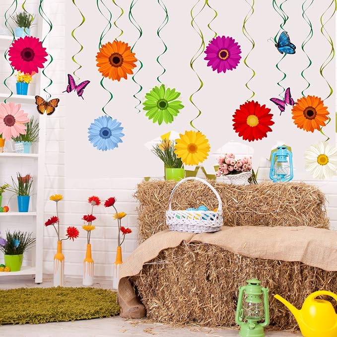 48 Pieces Spring Sun Flowers Butterfly Hanging Swirl Decorations Spirals - Image 6
