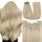 YoungSee Clip in Human Hair Extension Ash Blonde Clip in Hair Extensions Human Hair Warm Ash Blonde Highlights Bleach Blond Thick Hair Clip in Extensions 120G 22Inch 7Pcs