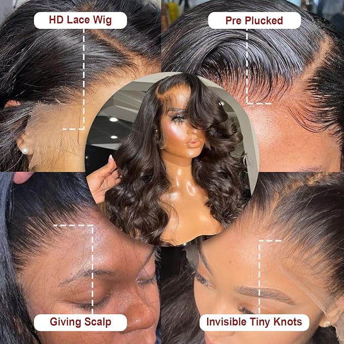 Lemoda 13x6 Full Lace Frontal Virgin Human Hair Wigs Body Wave 210% Density 15A 13x6 HD Transparent Lace Front Wigs 22inch Brazilian Body Wave Wigs