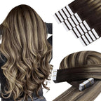 YoungSee Tape in Extensions Human Hair Balayage Tape in Hair Extensions Ombre Dark Brown to Ash Blonde 14 Inch Remy Human Hair Tape-in Extension for Women 20pcs 50g