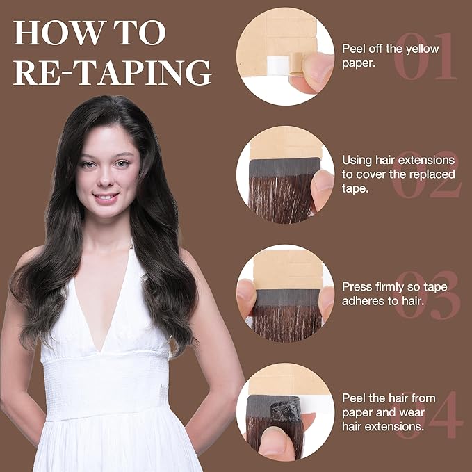 GOO GOO Tape in Hair Extensions Human Hair, 2A Light Brown, 12inch 40g 20pcs, Skin Weft Seamless Invisible, Silky Straight with Thick Ends, Remy Human Hair