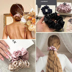LILYSILK Silk Hair Scrunchies/Ties for Frizz & Breakage Prevention, 100% Mulberry, No Damage, Elastic ponytail Holders, 2Pc, Black&Rosy Pink