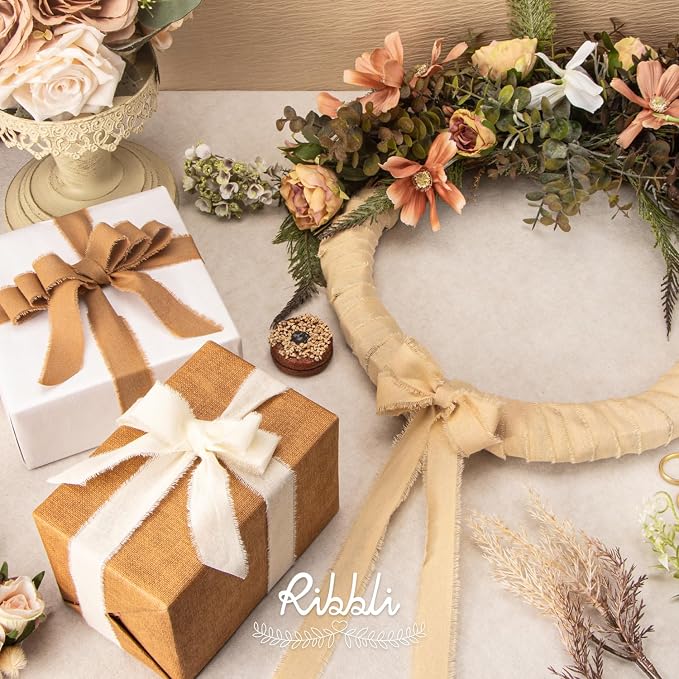 Ribbli 3 Rolls Beige Ribbon 1 Inch x 18 Yards Ivory Nude Khaki Handmade Cotton - Image 4