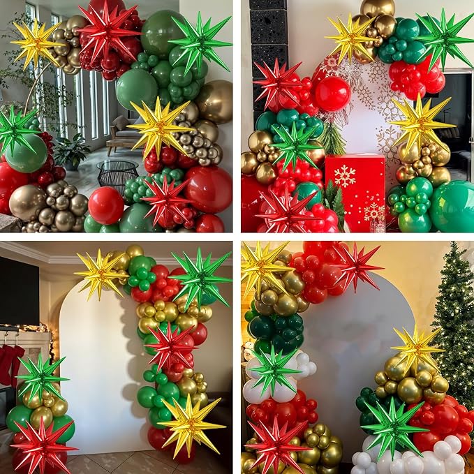 Red Green Gold Star Balloons, 22/27 Inch Red and Green Gold Star Shaped Balloons - Image 7