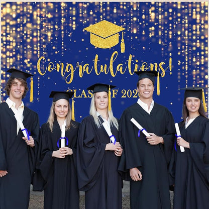 Mocsicka Class of 2026 Backdrop Blue Gold Glitter Bokeh Graduation Party - Image 5