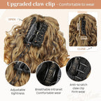 FLUFYMOOZ 100％ Pure Protein Ponytail Extension, 18 Inch Curly Claw Clip Ponytail Hair Extensions Natural Soft pony tail hairpiece for women-Medium Brown with Golden Blonde