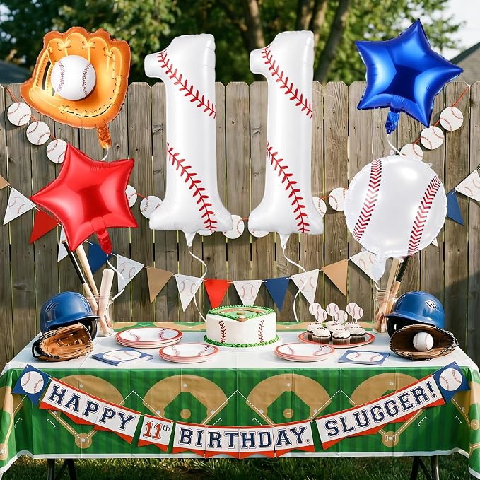 Jenaai Number 11 Baseball Balloons White Red and Blue Baseball Glove Balloons - Image 4