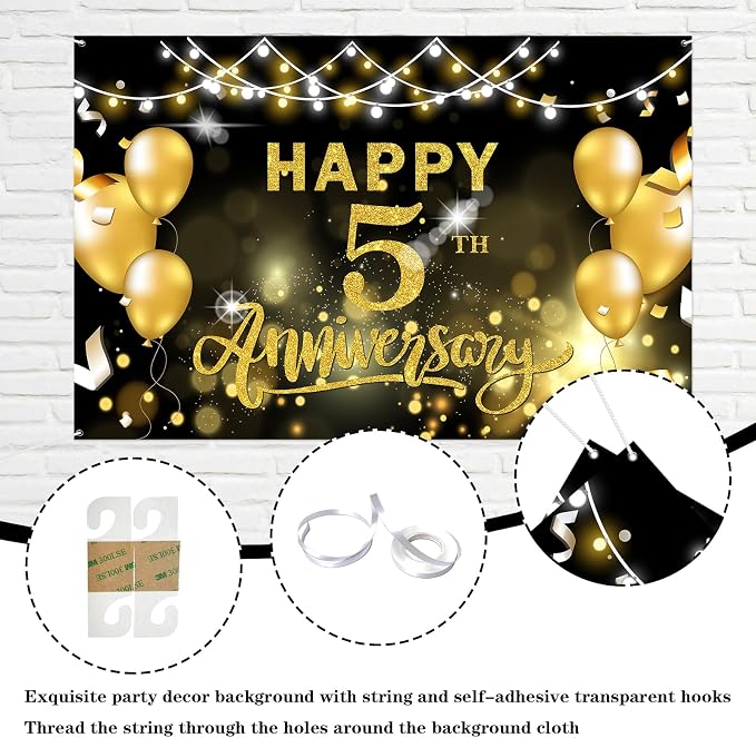WeBenison Happy 5th Anniversary Backdrop 5th Wedding Anniversary Photography - Image 3