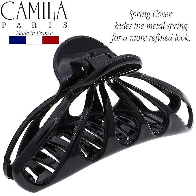 Camila Paris CP3053 French Hair Clip for Women Thick Hair for Long Curly Wavy Hair, Black, Girls Hair Claw Clips Fashion Styling Hair Accessories for Women, Strong Hold No Slip Grip, Made in France