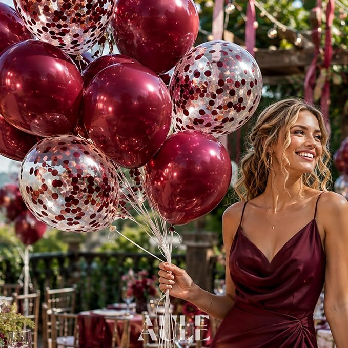 AULE 42Pcs Metallic 12 Inch Burgundy Confetti Balloons Set | Maroon Party - Image 2