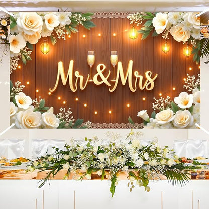 Mr & Mrs Wedding Backdrop Banner Party Decorations Engaged Banner Photo Booth - Image 3