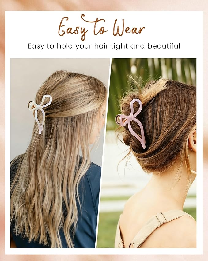 Mesovor 2 Pack Gold Metal Bow Hair Claw Clips, Nonslip 4.3" Large Hair Grip Hairclips for Thin and Thick | Acrylic Metal Strong Hold Claw Clip (Mermaid Stripes)