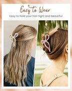 Mesovor 2 Pack Gold Metal Bow Hair Claw Clips, Nonslip 4.3" Large Hair Grip Hairclips for Thin and Thick | Acrylic Metal Strong Hold Claw Clip (Mermaid Stripes)