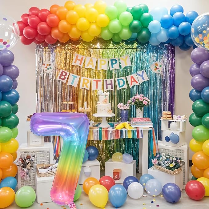 7th Birthday Balloons for Girls, Large Helium Mylar Colorful Multicolor 7 - Image 7