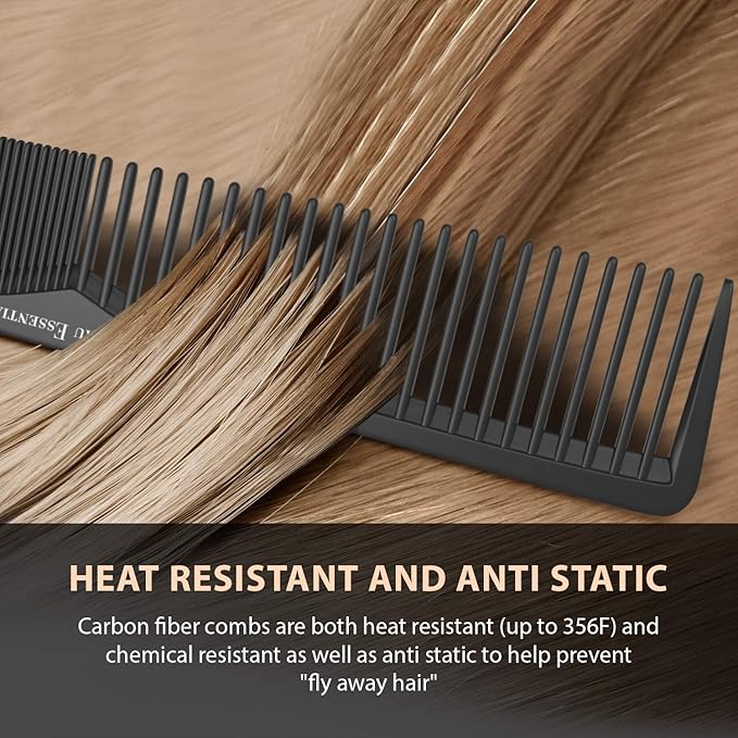 Professional 7 Inch Black Carbon Fiber Anti Static Chemical And Heat Resistant Comb For All Hair Types | Fine and Wide Tooth Comb For Men and Women
