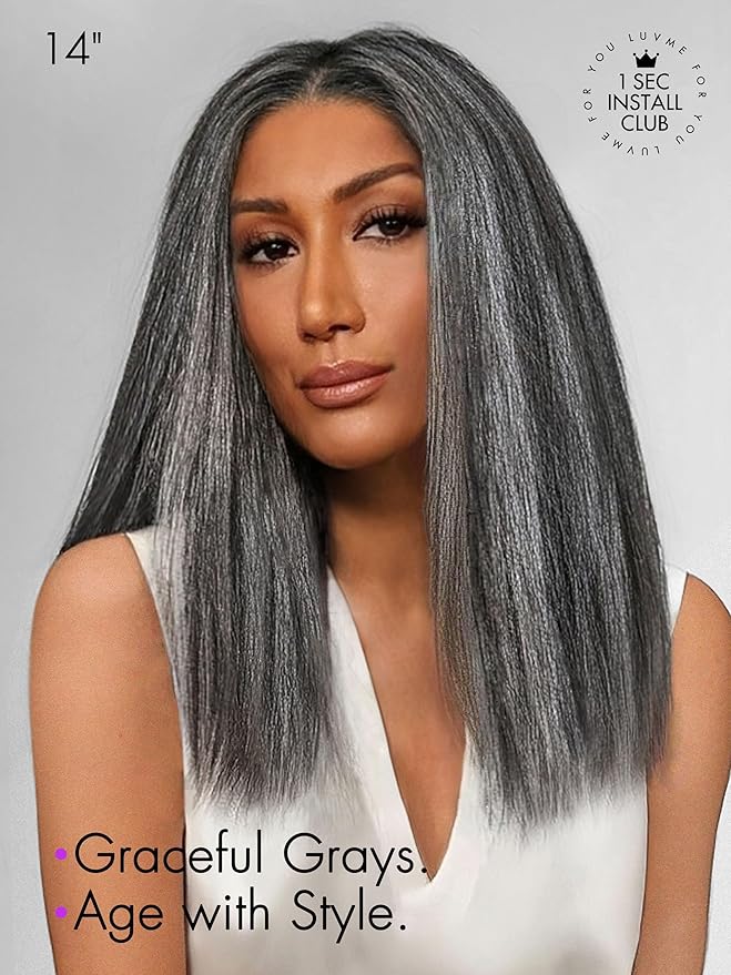 LUVME HAIR 16 Inch Grey Salt & Pepper Silky Straight Wig Human Hair Glueless HD Lace Bob Wig with Mix Grey Color, pre plucked pre cut Lace Ready to Go Wigs For Women