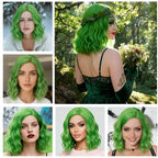 BUFASHION 14" Women Short Lime Green Kinky Straight Cosplay Synthetic Wigs With Air Bangs 46 Colors Available (Lime Green)