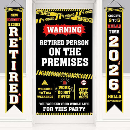 Holkcog Retirement Party Decorations, Caution Logos Retired Person Banner | - Image 8
