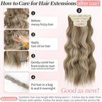 KooKaStyle Clip in Synthetic Hair Extensions Long Wavy 4PCS Thick Hairpieces Ash Blonde Balayage Fiber Double Weft Natural Hair Extensions 20 Inch for Women