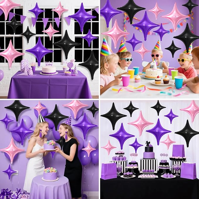 Black Purple Pink Star Balloons, 26Inch and 10Inch Black Purple Quadrangle - Image 3
