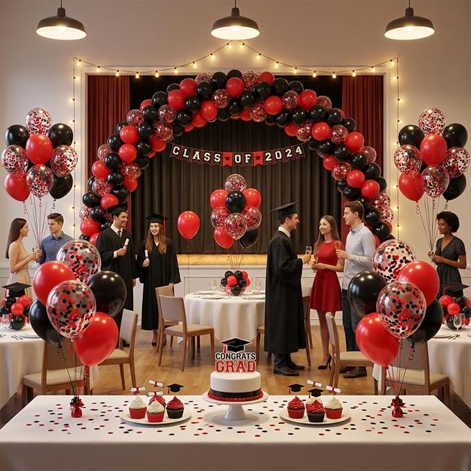 KBZVNAF Red and Black Latex Balloons 60 Pack 12 inch | Black Red Confetti Party - Image 5