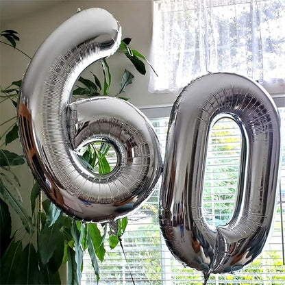 40 Inch Silver Foil Balloon Number 0, Giant Self Inflating Number Balloons 0-9 - Image 4